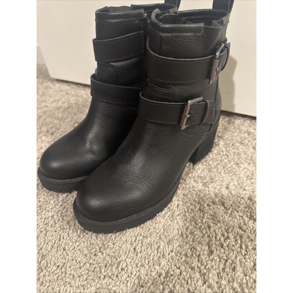 Mia Women's 2 Buckle Zip Up Ankle Boots Black Chunky 90s Size 6 M 2.5" Heel NOS - Picture 13 of 16